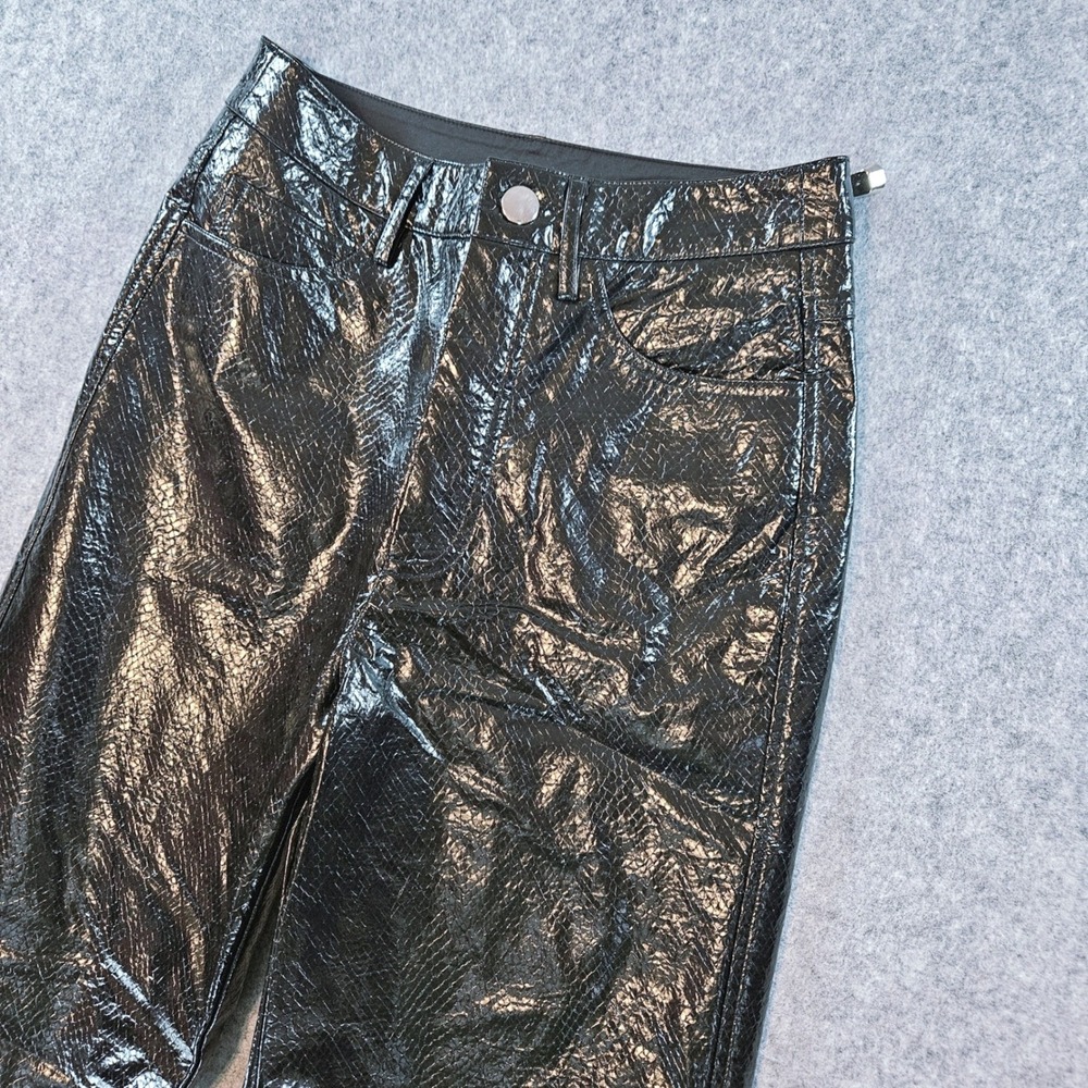 Rotate Birger Christensen Black Snakeskin Embossed Faux Leather Pants Size 2
